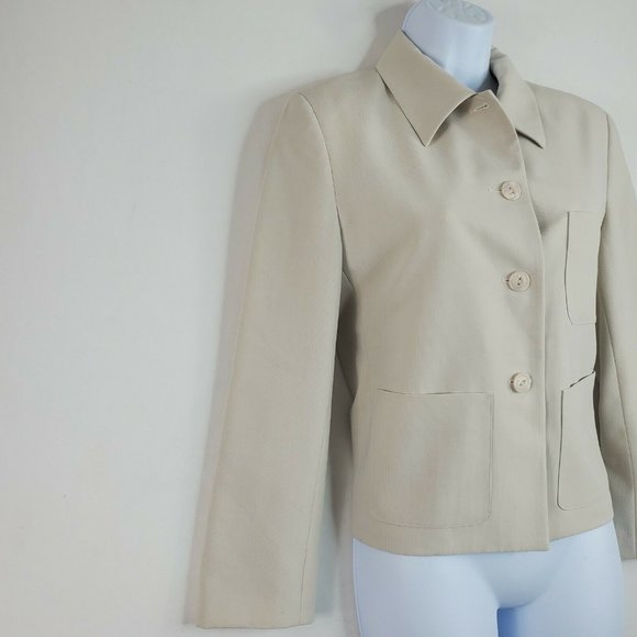 TravelSmith Women’s Beige Khaki Spread Collar Three-Button Blazer Jacket Size 8P - Picture 2 of 10
